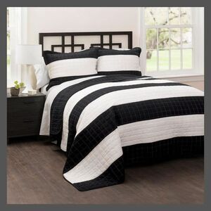 Open Box - Lush Decor -  Quilt Set Cotton Quilted Durable Wide,  Black